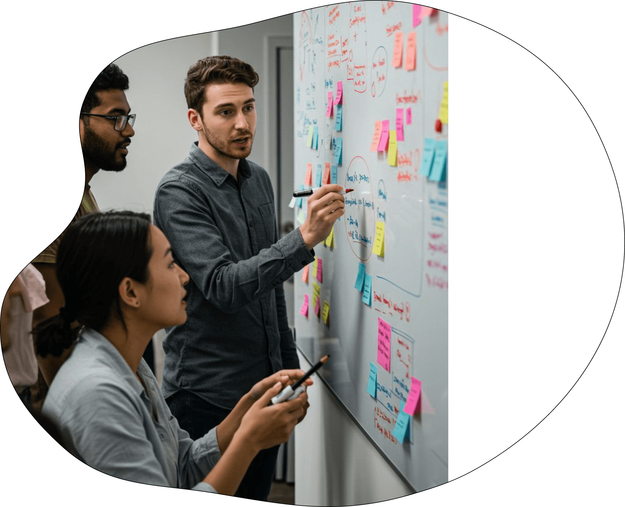 GLW team members planning outreach at a whiteboard